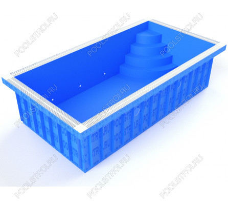Полипропиленовый бассейн Standart max. 10х3.5х1.7. угловая r. переливной. стандарт. 5 мм